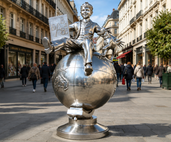 ChatGPT Image 2026年6月23日 14_58_05 Custom Stainless Steel Boy Globe Art-Wenhua Sculpture