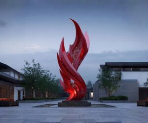 IMG_9585 Red Flame Outdoor Metal Sculpture Art-Wenhua Sculpture