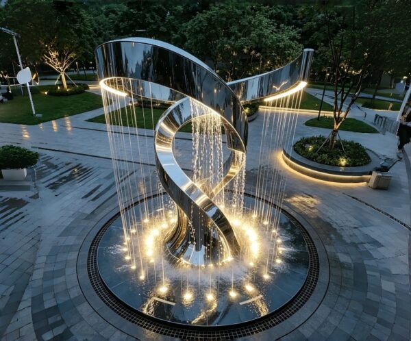 IMG_9685 Stainless Steel Water-Flow Light Sculpture