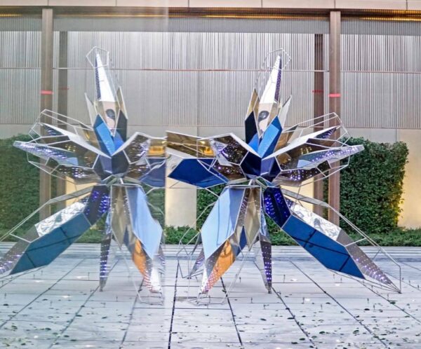 Geometric Star Stainless Steel Light Sculpture Installation