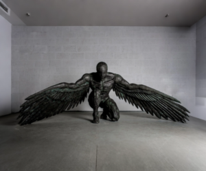01 Winged Guardian Dark Bronze Sculpture Installation