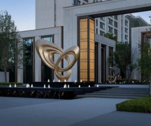 1 Infinity Loop Gold Stainless Steel Fountain Sculpture