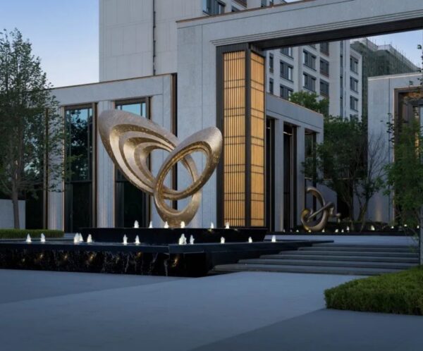 1 Infinity Loop Gold Stainless Steel Fountain Sculpture