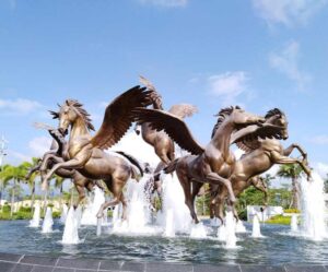 1 Bronze Pegasus Fountain Horse Sculpture Installation