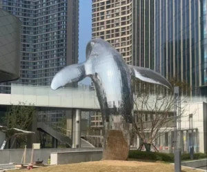 2025_02_25_01_01_26_IMG_5698 Mirror Stainless Steel Whale Jump Sculpture Outdoor
