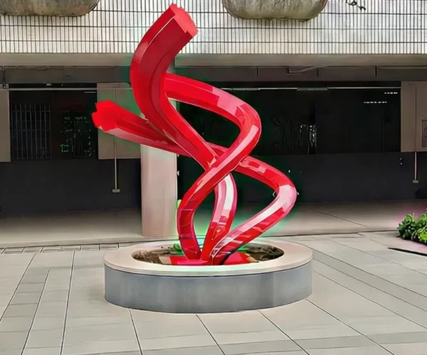 LC (2) Modern Red Abstract Ribbon Garden Sculpture Art