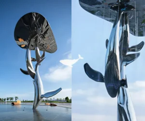 LPJ (1) Illuminated Whale Water Feature Sculpture Installation Outdoor