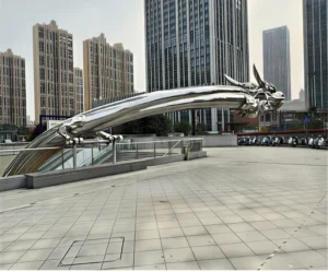 PPYY (11) Stainless Steel Leaping Dragon Sculpture Outdoor