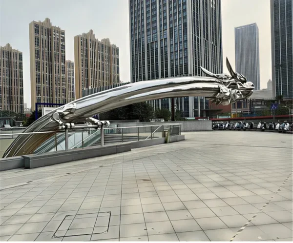 PPYY (11) Stainless Steel Leaping Dragon Sculpture Outdoor