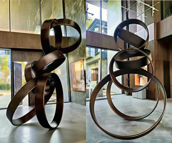 TB (1) Bronze Loop Abstract Ring Sculpture Indoor Outdoor