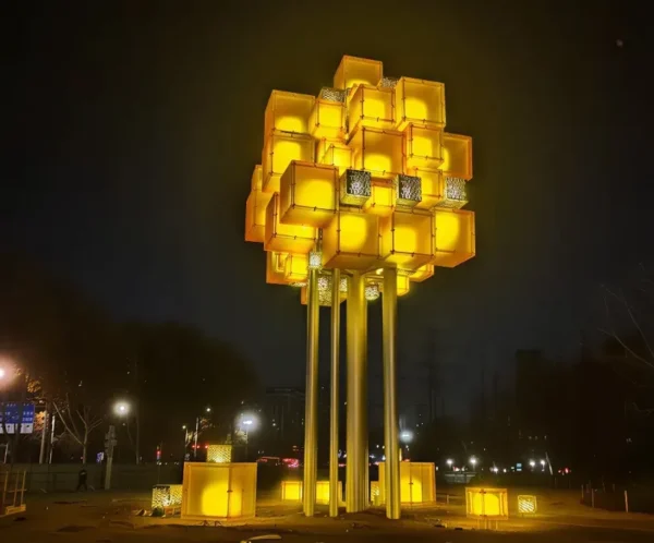 TC (1) Illuminated Modular Cube Light Sculpture Outdoor Installation
