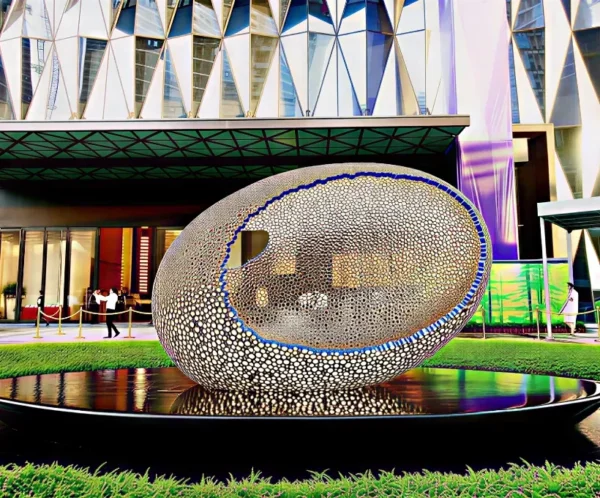 TT (5) Perforated Stainless Steel Egg Sculpture Outdoor Art