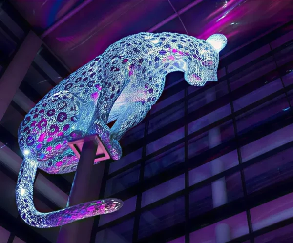TYU (4) Illuminated Perforated Leopard Steel Sculpture Art