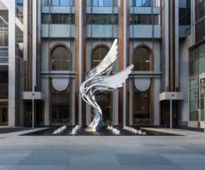 原图喷泉广场横屏 Modern Winged Stainless Steel Fountain Sculpture Installation