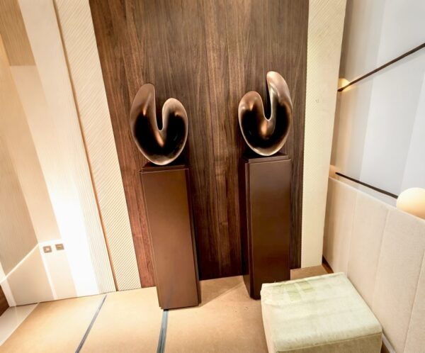 深木浅地横屏构图 Twin Bronze Abstract Sculpture Interior Installation Set