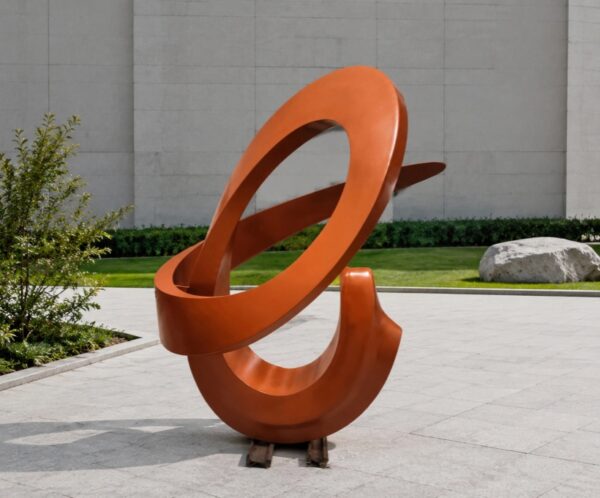 现代城市户外雕塑 Orange Loop Abstract Outdoor Metal Sculpture Installation